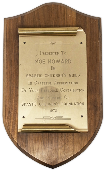 Lot of 21 Trophies & Certificates Awarded to Moe Howard From 1949-1975 -- Includes 5 Plaques & Trophies of Various Sizes, & 16 Certificates, Most Measuring Approx. 9'' x 12'' -- Very Good to Near Fine